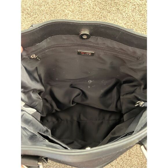 Talbots Womens Black Monogram Leather Canvas Purse Handbag Tote Shoulder Bag - Picture 6 of 8